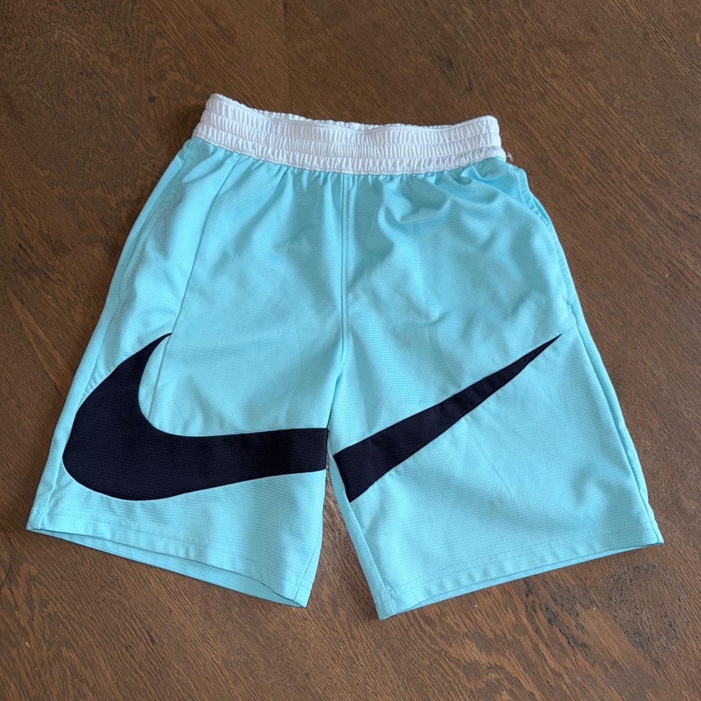 Nike Aqua Mesh Shorts with Black Swoosh and White Waistband